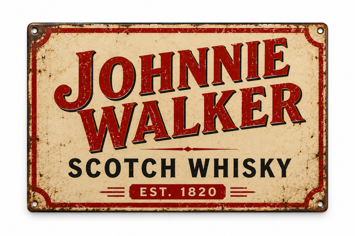 Johnnie Walker Scotch Whisky Vintage Sign – 600x400mm – Hand Painted to Order
