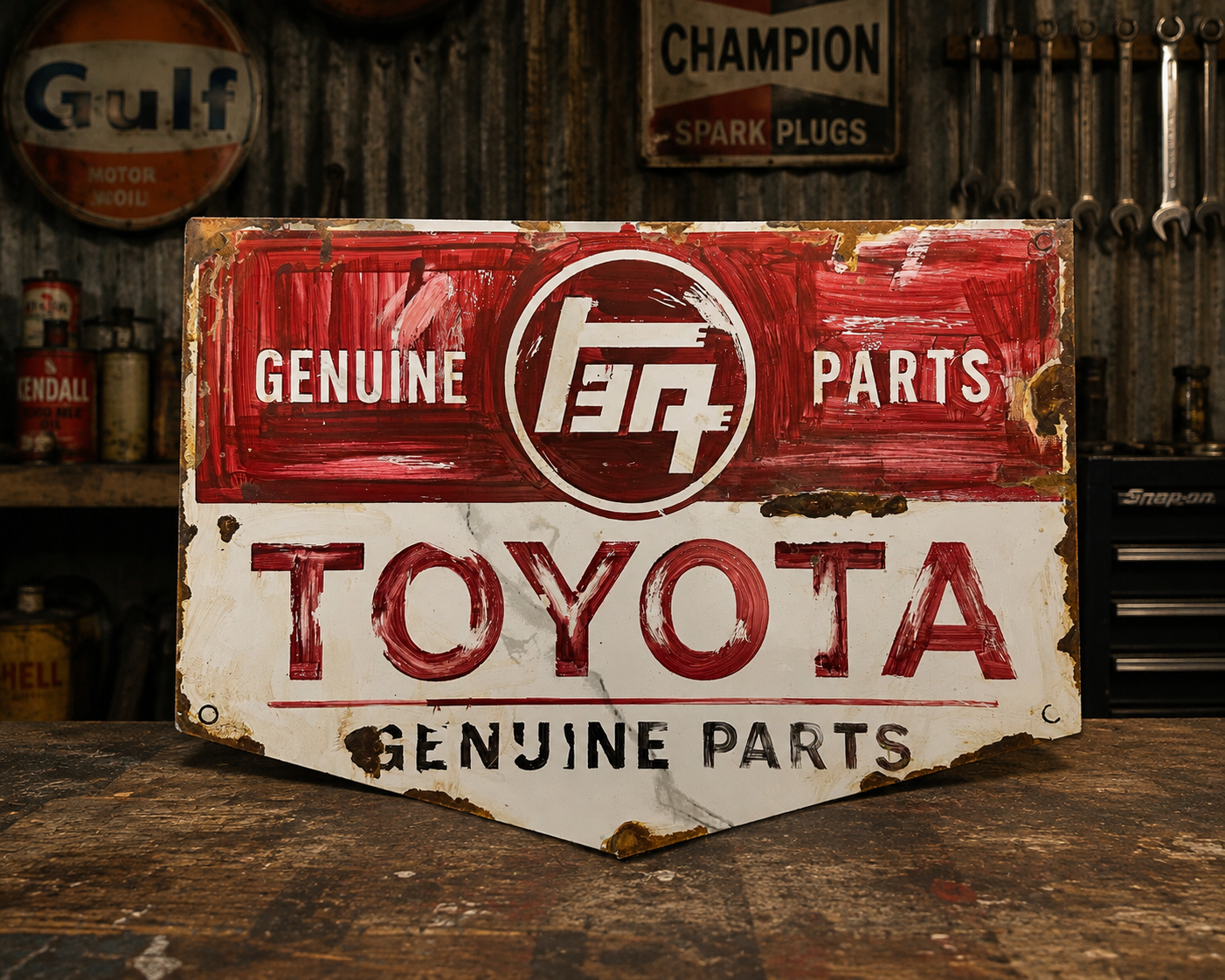 Hand Painted Vintage Toyota Genuine Parts Sign