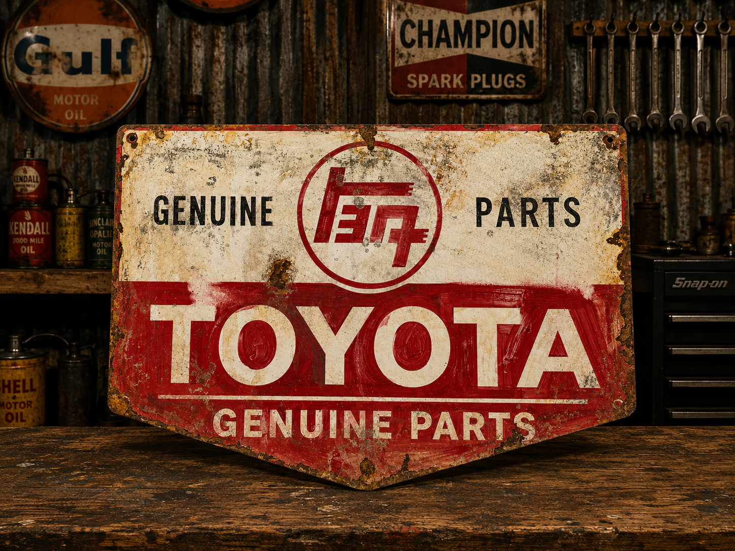 Hand Painted Vintage Toyota Genuine Parts Sign