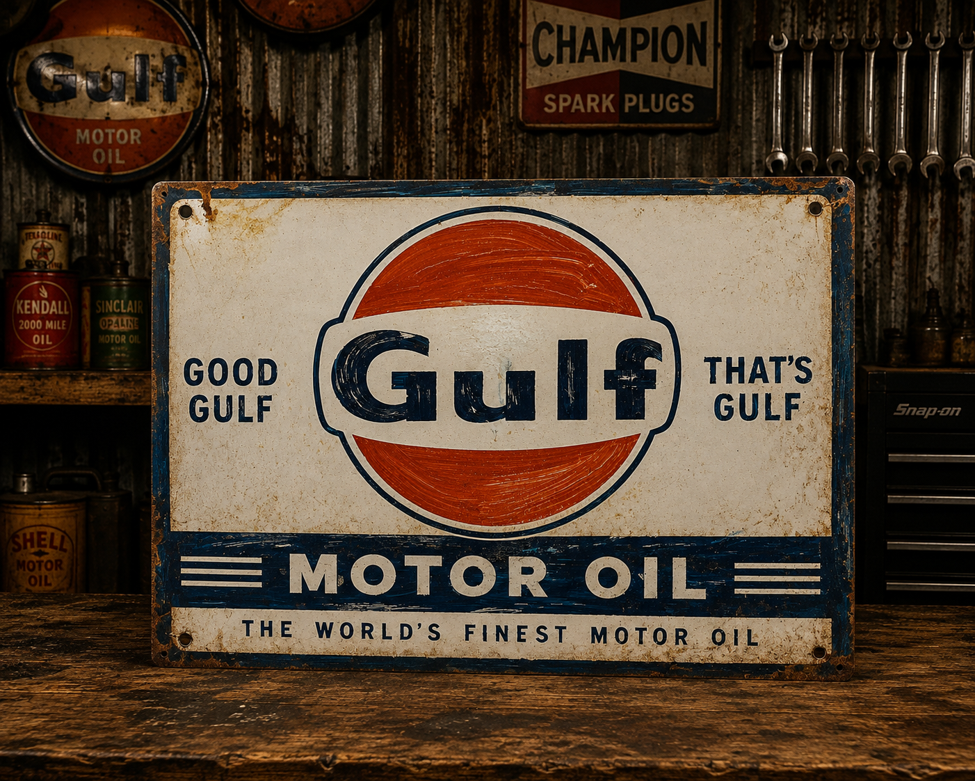 Hand Painted Gulf Motor Oil Sign
