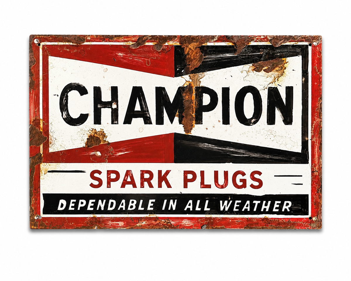Hand Painted Vintage Champion Spark Plugs Sign